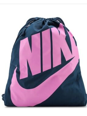 Nike Blue Drawstring Bag with Pink Swoosh